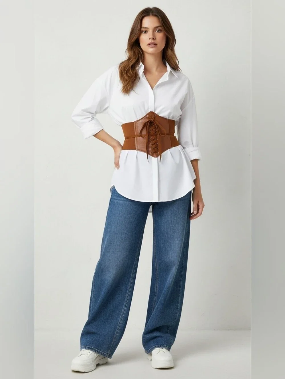 Corset Style Wide Girdle Fashion Elastic Faux Leather Skinny Elastic Waist‎ Belt